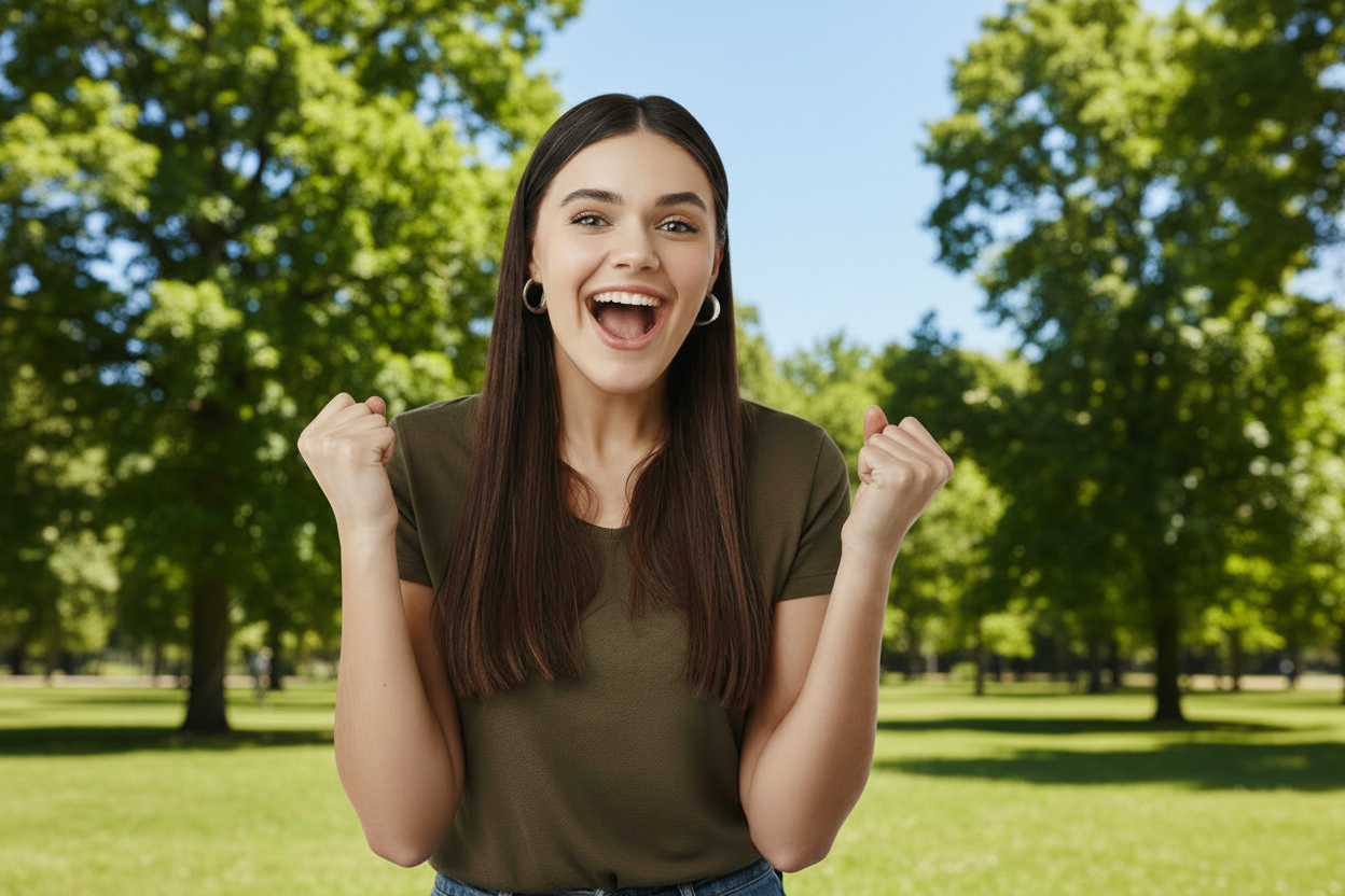 Excited Woman Outdoor Park